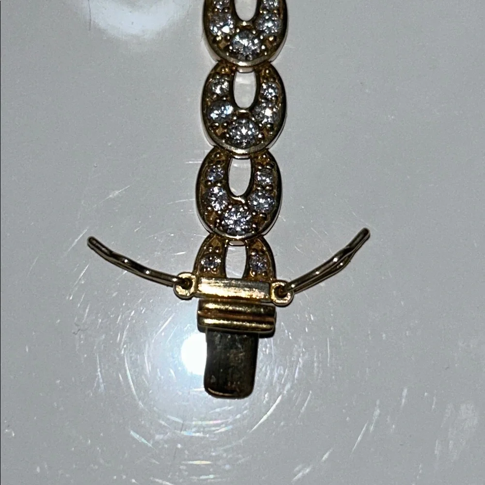 NWOT Gold Plt Sterling Silver Rhinestone Horseshoe Link Designer Line Bracelet